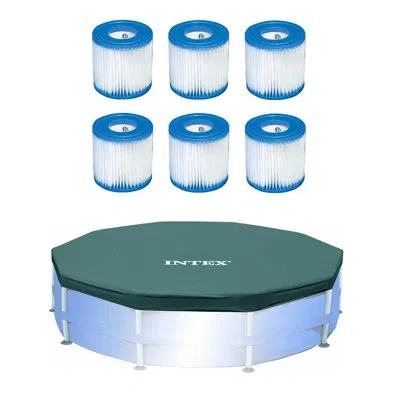 Intex Pool Filter (6 Pack) With  10-foot Round Above Ground Pool Cover