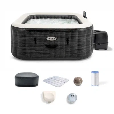 Intex Purespa Greystone Deluxe 4 Person Inflatable Hot Tub Square Spa, 69 Inch X 28 Inch