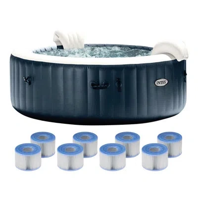 Intex Purespa Plus Inflatable Bubble Jet Hot Tub And Replacement Filters (8 Pack) In Blue