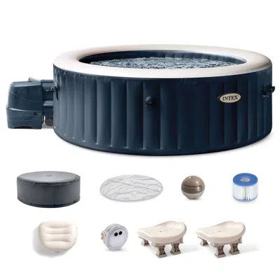 Intex Purespa Plus Inflatable Bubble Jet Hot Tub And Slip Resistant Seat (2 Pack) In Dark Blue;dark Blue