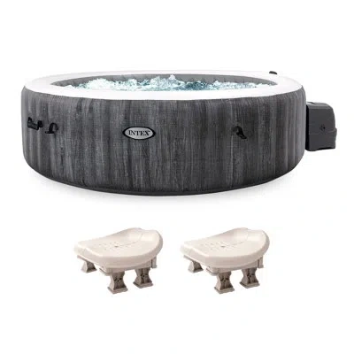 Intex Purespa Plus Inflatable Bubble Jet Hot Tub And Slip Resistant Seat (2 Pack) In Gray;gray