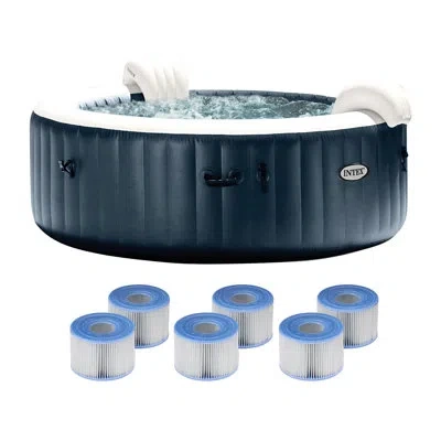 Intex Purespa Plus Portable Inflatable Hot Tub Jet Spa W/ 6 Filter Cartridges In Blue