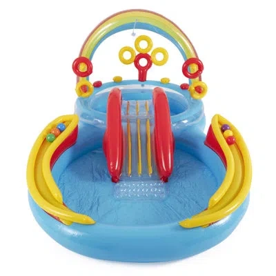 Intex Rainbow Ring Inflatable Play Center Pool W/multi-color Fun Ballz, 100 Pack In Blue,yellow,ruge