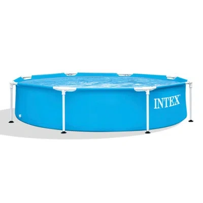 Intex Round Metal Frame Outdoor Backyard Above Ground Swimming Pool In Blue