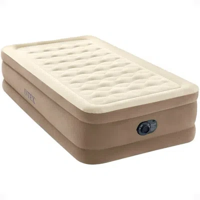 Intex Ultra Plush Fiber Tech Airbed Mattress With Built In Pump In Tan