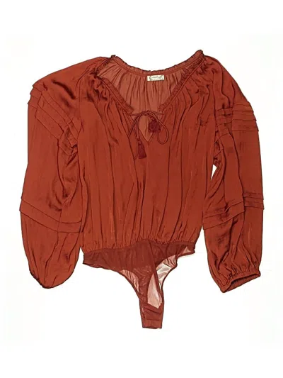 Pre-owned Intimately By Free People Long Sleeve Blouse In Burgundy
