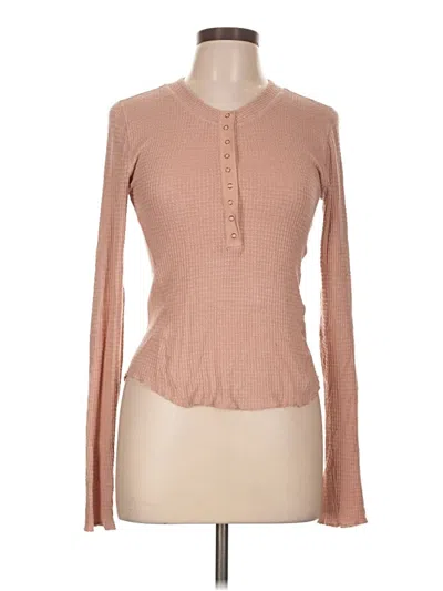 Pre-owned Intimately By Free People Long Sleeve Henley Shirt In Tan
