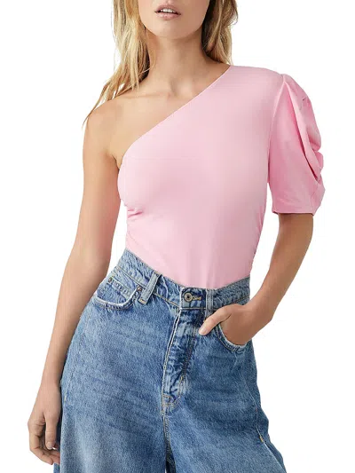 Intimately Free People Somethin Bout You Womens One Shoulder Ruched Bodysuit In Pink