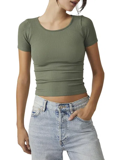 Intimately Free People Womens Ribbed Tee Pullover Top In Green
