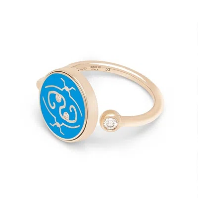 Intisars Me Oh Me Turquoise Happy 18k Rose Gold Diamond Ring In Blue