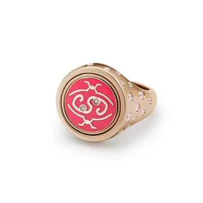 Intisars Me Oh Me Sparkly Fuchsia 18k Rose Gold Diamond Ring In Pink