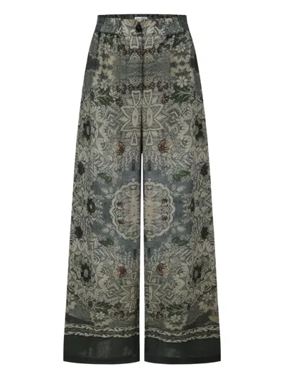 Into The East 花卉印花直筒长裤 In 绿色