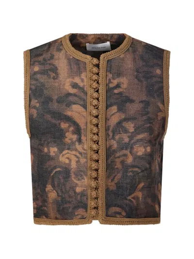 Into The East Acanthus Braided-trim Vest In Burgundy