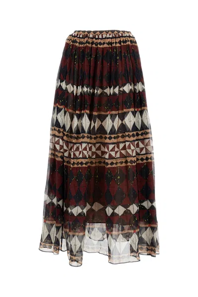 Into The East Asymmetrical Pleated Maxi Skirt With Geometric Print In Multi
