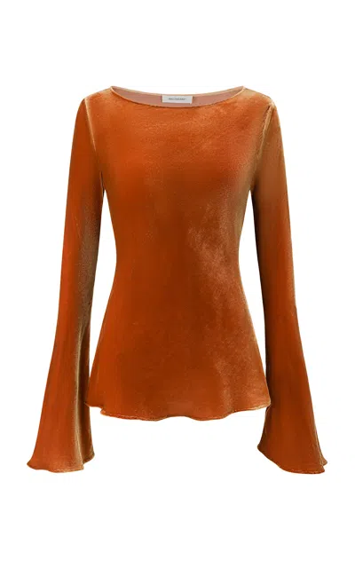 Into The East Bell Sleeve Velvet Top In Orange