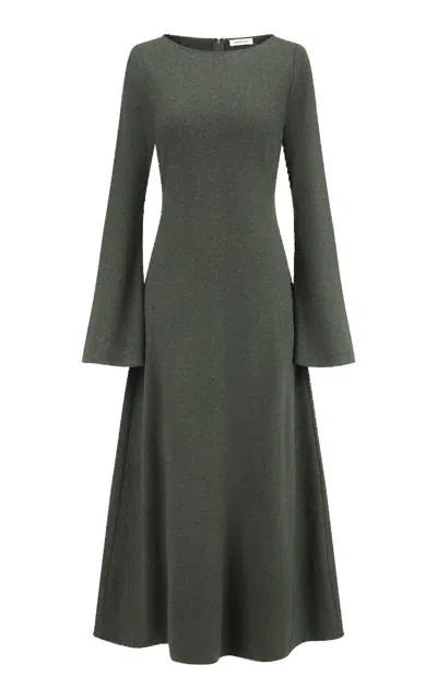 Into The East Boat Neck Wool-silk Maxi Dress In Green