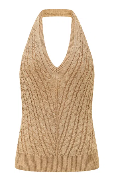 Into The East Cable Knit Halter Top In Brown
