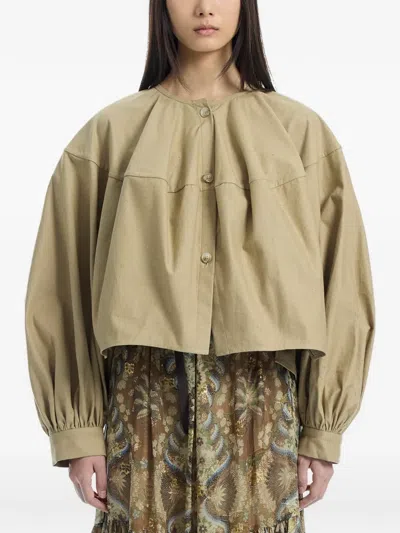 Into The East Cropped Puff-sleeve Coat In Brown