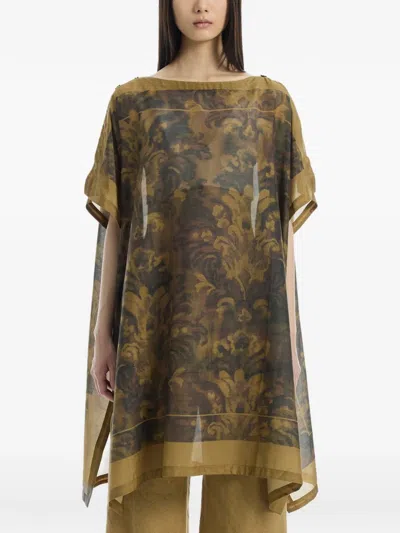 Into The East Damask-print Button-detail Top In Multi