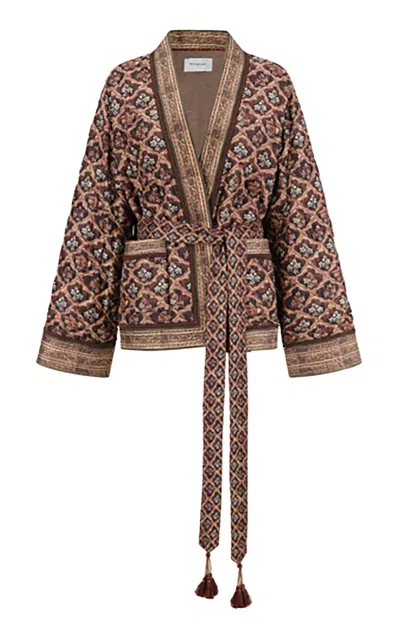 Into The East Diamond Lattice Silk Cardigan In Brown