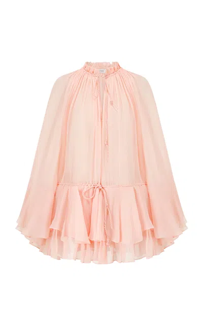 Into The East Double Ruffle Silk Top In Light Pink