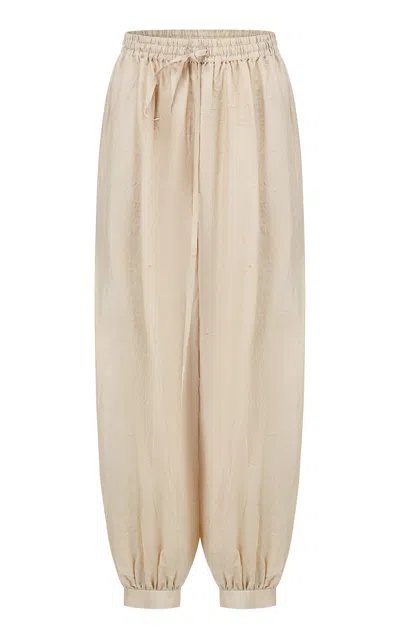 Into The East Dupioni Silk Tapered Casual Pants In Neutral