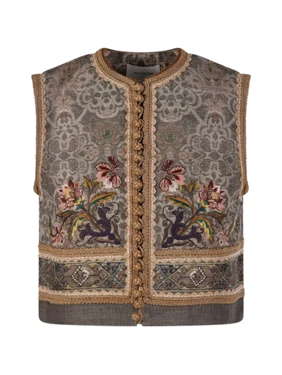 Into The East Embroidered Gilet In Brown