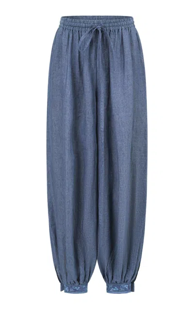Into The East Embroidered Tapered Linen Pants In Multi