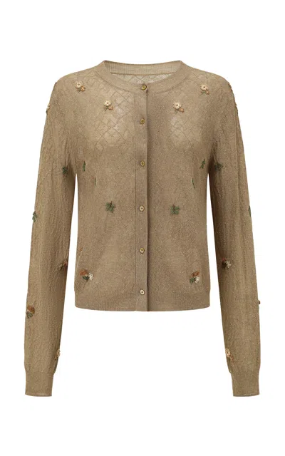 Into The East Floral Embroidered Knit Top In Brown