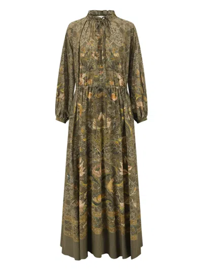 Into The East Floral-print Drawstring Dress In Green