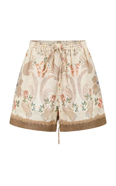 Into The East Floral Scroll Linen Shorts