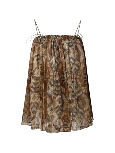 Into The East Floral-print Blouse In Brown