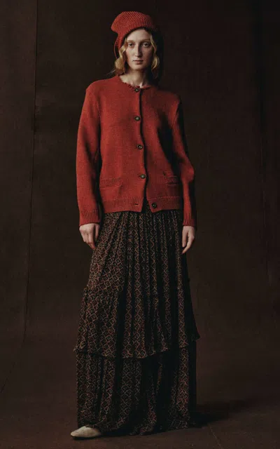 Into The East Frayed Wool-blend Cardigan In Burgundy