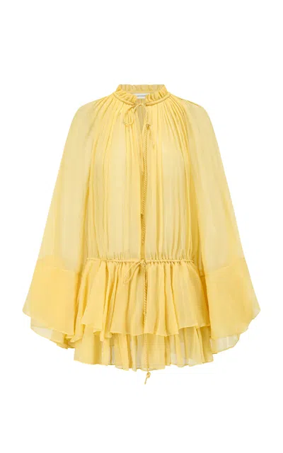 Into The East Gardenia Double Ruffle Silk Top In Yellow