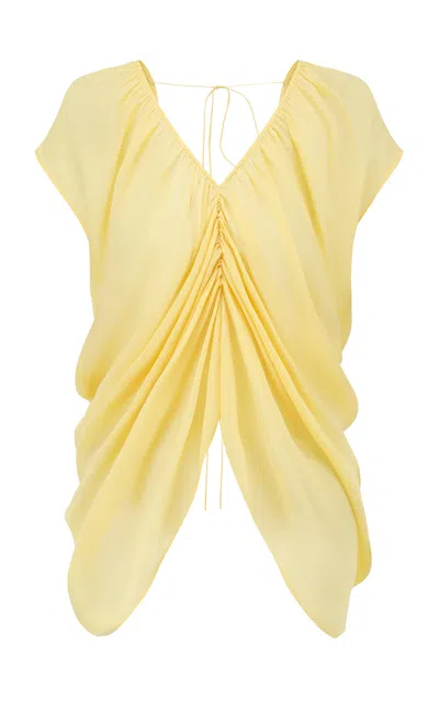 Into The East Gardenia Draped Silk Top In Yellow