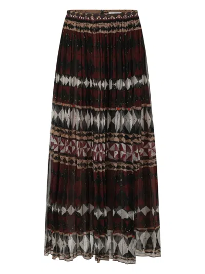 Into The East Geometric-print Midi Skirt In 红色