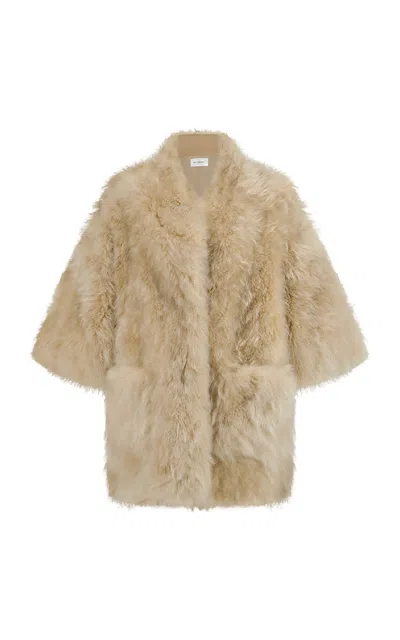 Into The East Golden Brown Wool Fur Coat In Neutral