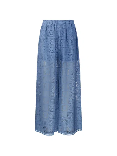 Into The East Guipure-lace Palazzo Pants In Blue