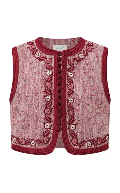 Into The East Handcrafted Embroidered Cotton; Wool And Linen Vest In Red