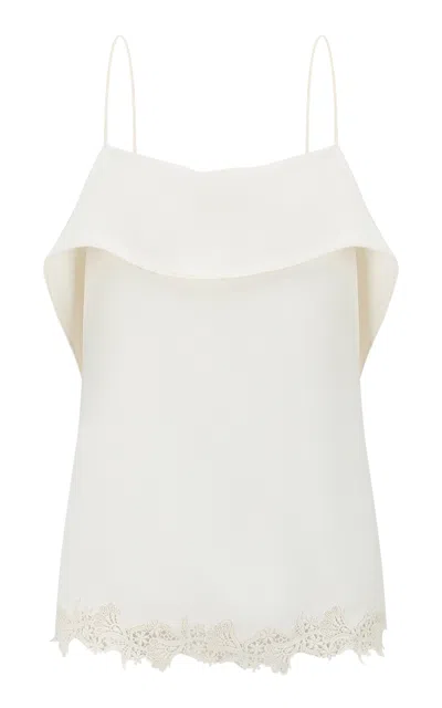 Into The East Heavy Silk Lace Paneled Camisole Top In White