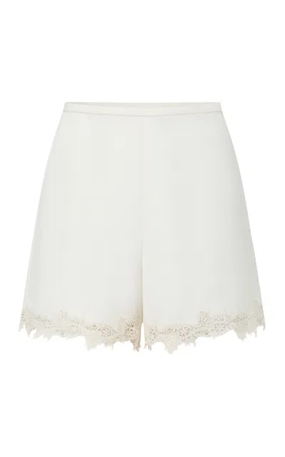 Into The East Heavy Silk Lace Paneled Silk Shorts In White