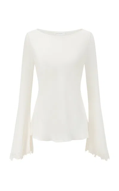 Into The East Heavy Silk Lace Paneled Silk Top In White