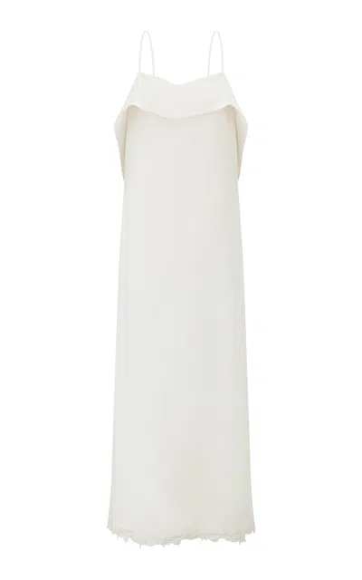 Into The East Heavy Silk Lace Paneled Slip Maxi Dress In White