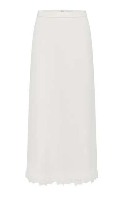 Into The East Heavy Silk Lace Paneled Straight Maxi Skirt In Neutral