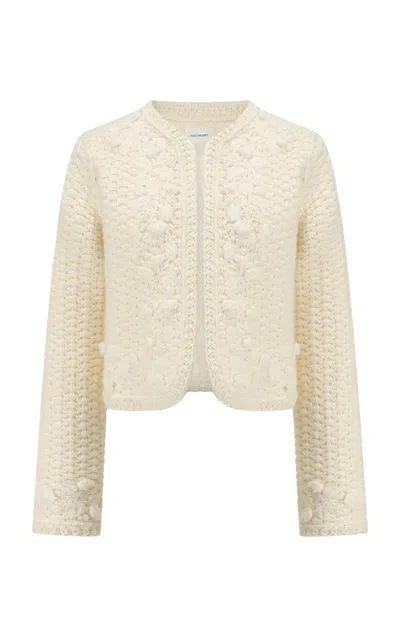 Into The East Hibiscus Scented Vine Embroidered Wool-blend Jacket In White