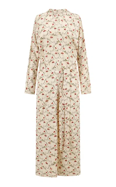 Into The East Hibiscus Vine Wool-blend Maxi Dress In Neutral