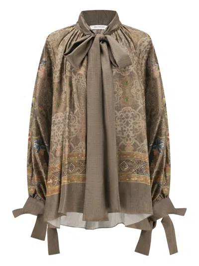 Into The East Lace-up Printed Blouse In Green