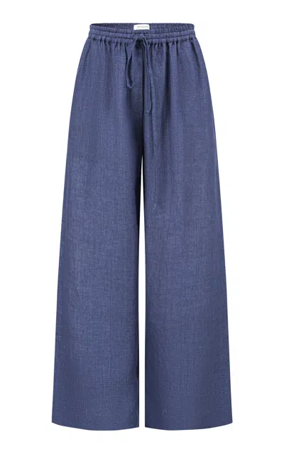 Into The East Linen Straight-leg Pants In Blue