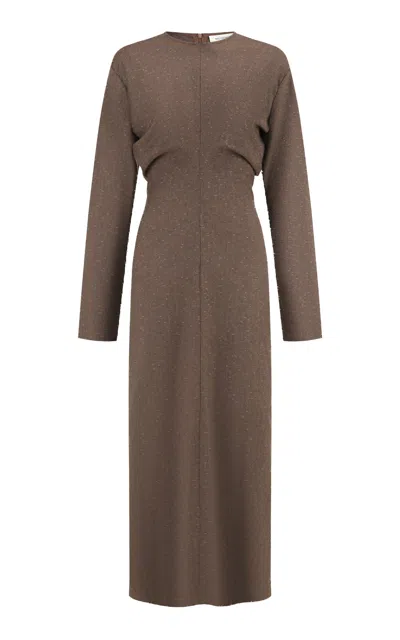 Into The East Long Sleeve Wool-silk Maxi Dress In Gray