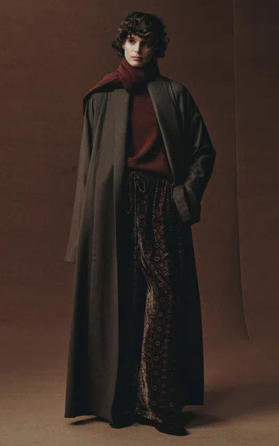 Into The East Long Wool-silk Coat In Brown